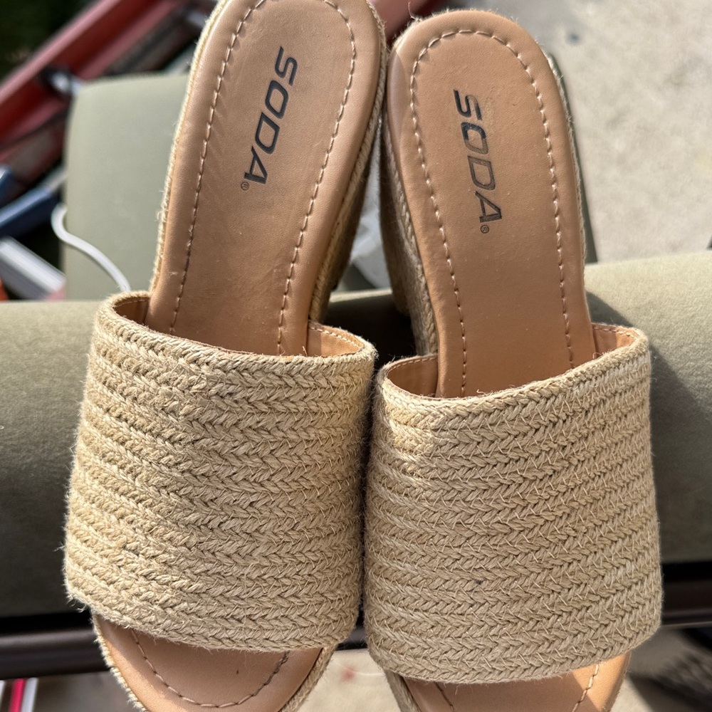 SODA Tan Braided Slide Mules